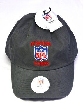 NFL X STRANGER THINGS Gray Baseball Cap Hat Logos In Red Slide Back OSFM